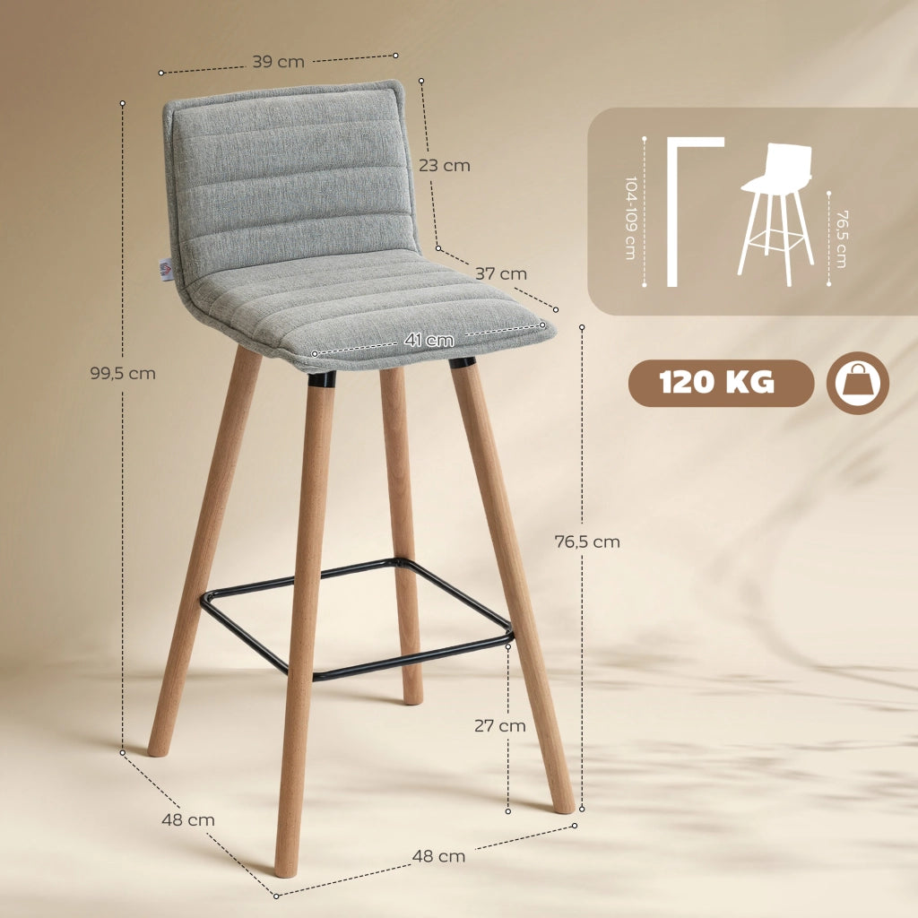Set di 2 sgabelli da bar ¨C zephmum ¨C imbottiti in grigio, 48x48x99,5 cm