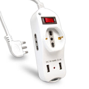 Multipresa con cavo 1,5m 2prese laterali 10/16a â€‹â€‹2p+t bipasso 1frontale 10/16a â€‹â€‹2p+t schuko 2usb interruttore spina 16a 2p+t