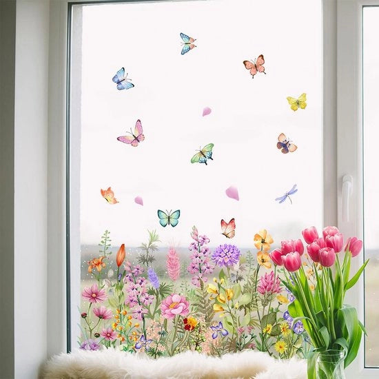 Sticker decorativo per finestre - motivi farfalla e fiori - 1 pezzo - PVC - 30cm x 60cm