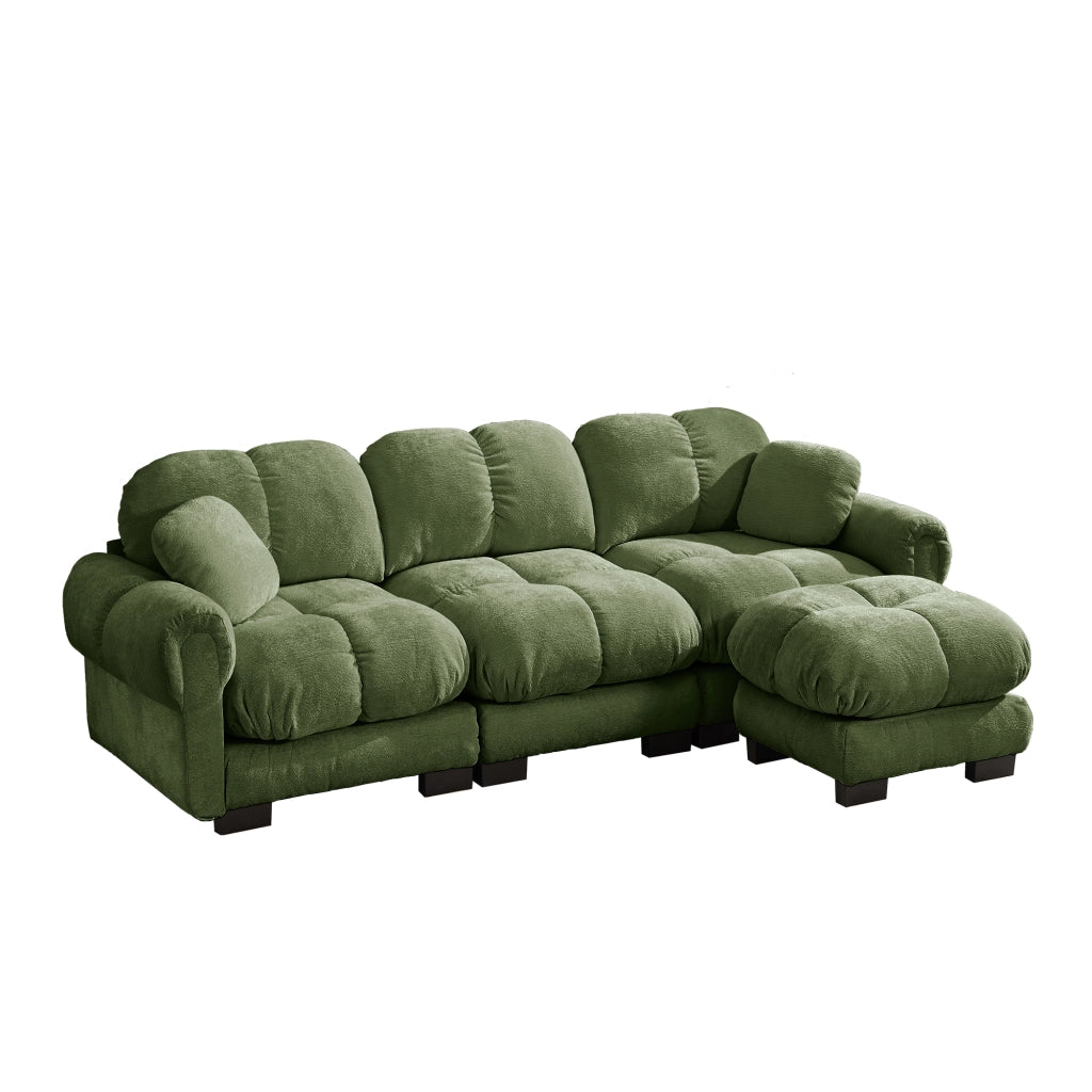 Divano angolare modulare 3 posti con chaise longue mobile e cuscino lombare per soggiorno in chenille verde