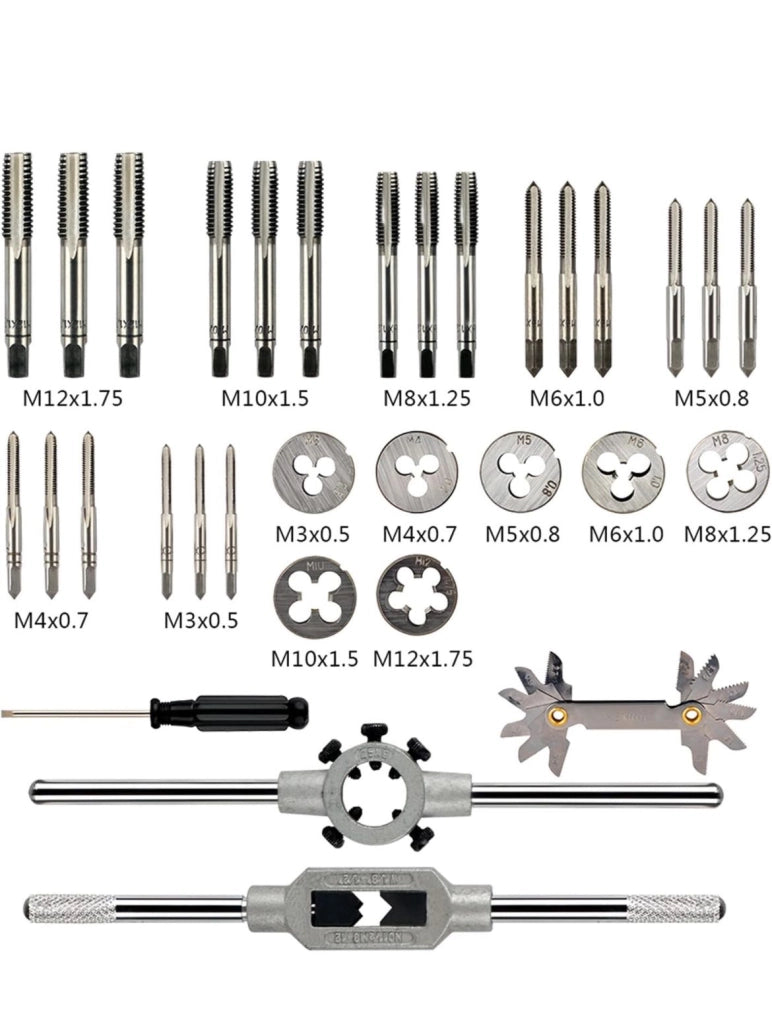 KIT FILIERA 32 PEZZI PER FILETTATURA MASCHI M12 M10 M8 M6 M5 M4 M3