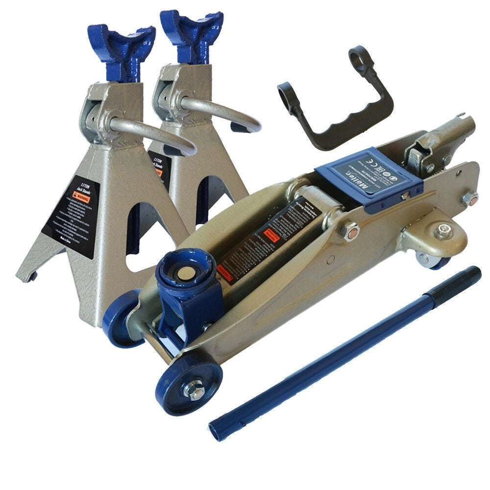 Trade Shop - Kit Coppia Cavalletti + Crick Cric 2.5 Tonnellate Sollevatore Idraulico 2.5 Ton -