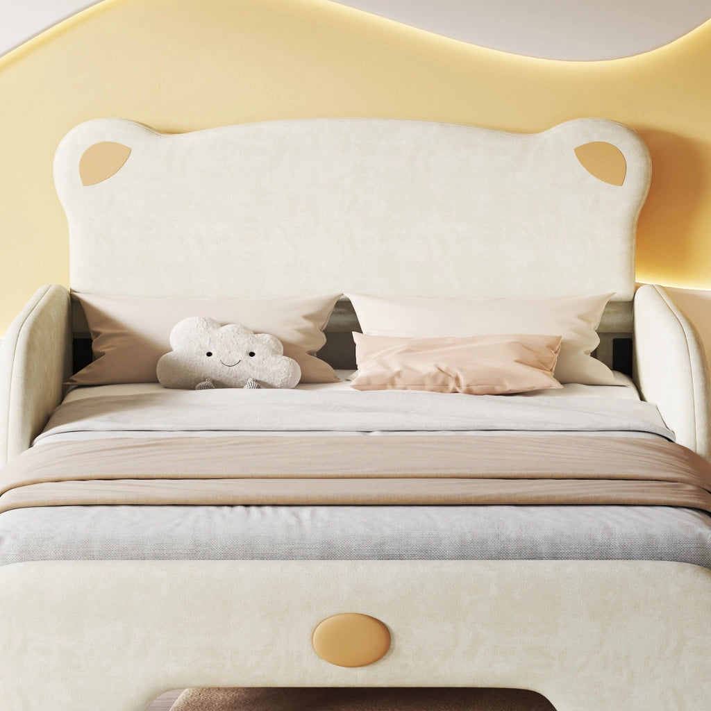 DESMIU Letto estraibile 2 posti con bordi protettivi e letto inferiore 140 × 200 cm e 140 × 105 cm, senza materasso, beige