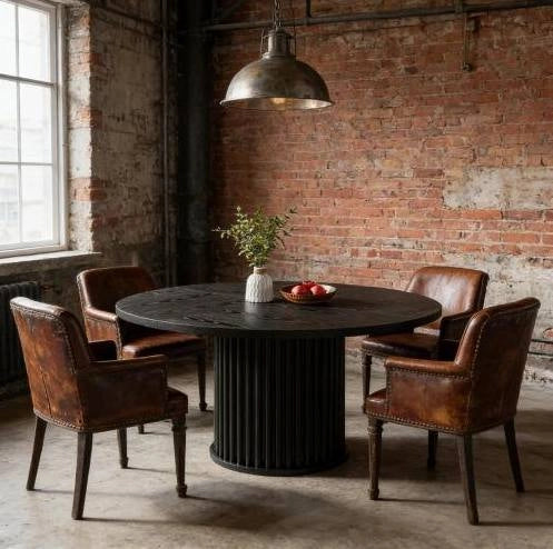 Tavolo da pranzo rotondo nero Ø 120 cm con base in metallo