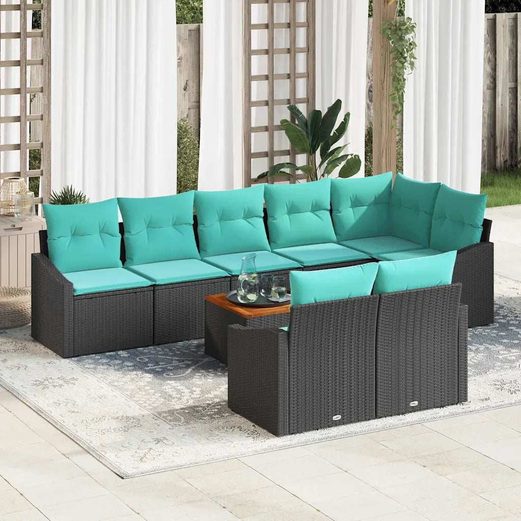 Set Divano da Giardino con cuscino 9 pcs Nero polyrattan
