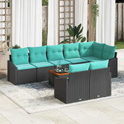 Set Divano da Giardino con cuscino 9 pcs Nero polyrattan