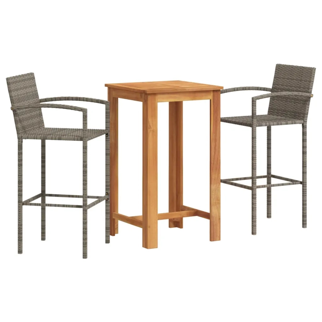 Set Bar da Giardino 3 pz Grigio in Legno Acacia e Polyrattan 3295274