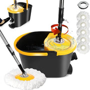 Set di pulizia con secchio, 128 cm aspirapavimenti con funzione di spremitura, spazzola professionale con manico telescopico e 5 pad di microfibra per tutti i tipi di pavimento, 1 testa a spazzola inclusa