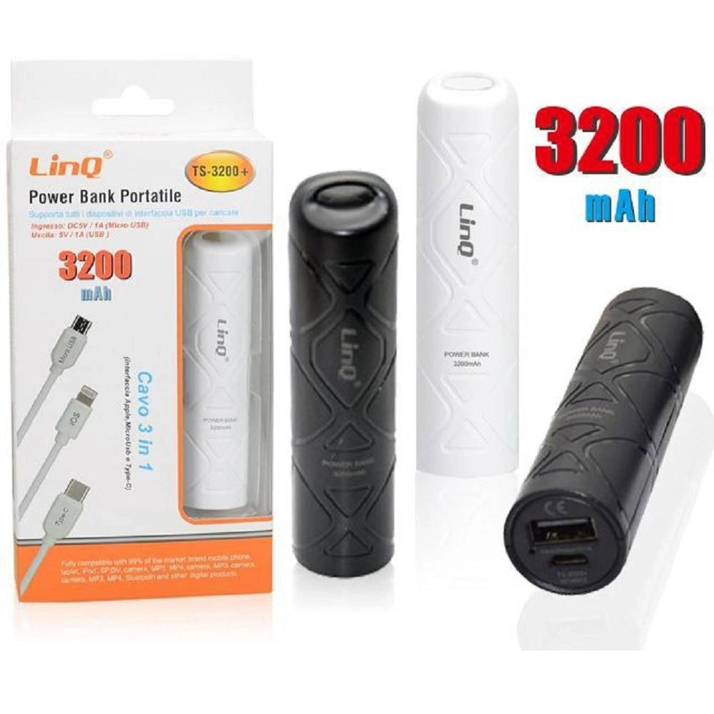 Trade Shop - Power Bank Batteria Esterna Portatile Ricaricabile 3200mah Con Cavo 3in1 Ts-3200+ -