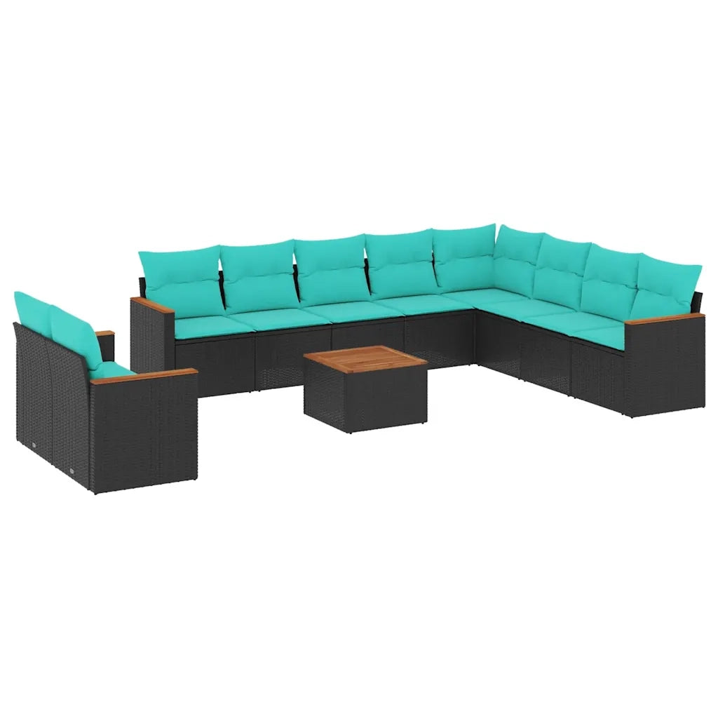 Set Divani da Giardino 11 pz con Cuscini Nero in Polyrattan 3226120