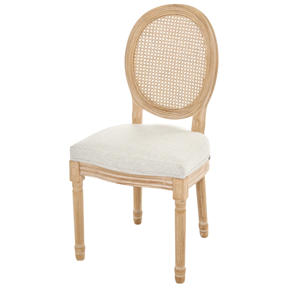 Set di 2 sedie da pranzo con struttura in legno e rivestimento in tessuto marrone chiaro e beige in stile country con intreccio viennese