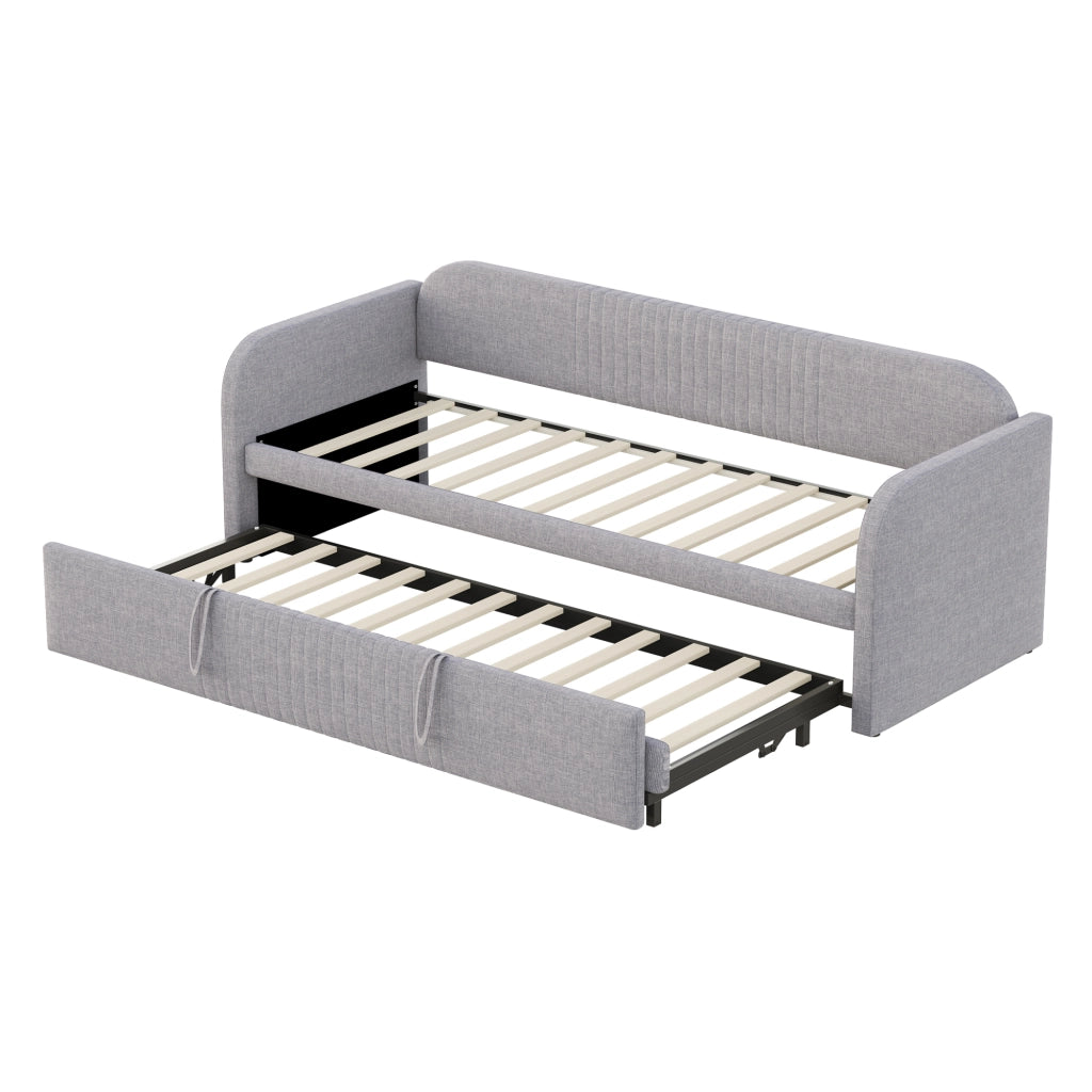 Letto divano 90 × 190 cm et 180 × 190 cm estensibile con doghe, senza materasso, in lino grigio chiaro
