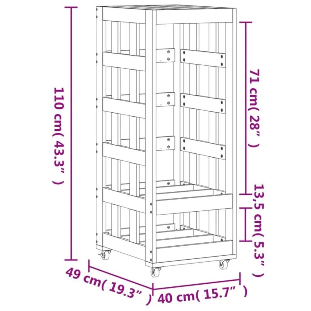 Portalegna con ruote 40 x 49 x 110 cm legno massello di pino marrone 02_0043799