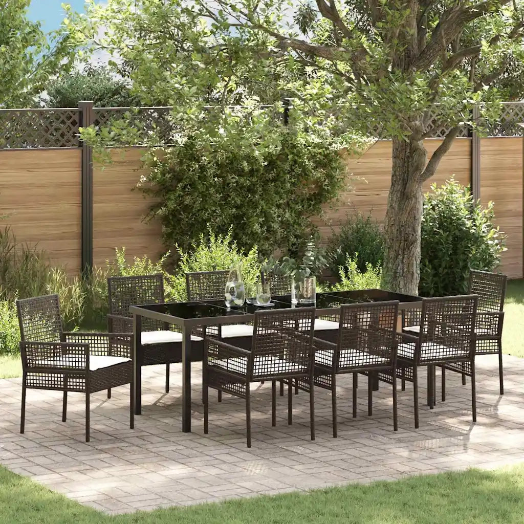 Set da Pranzo per Giardino con cuscino 9 pcs Marrone polyrattan 3379876