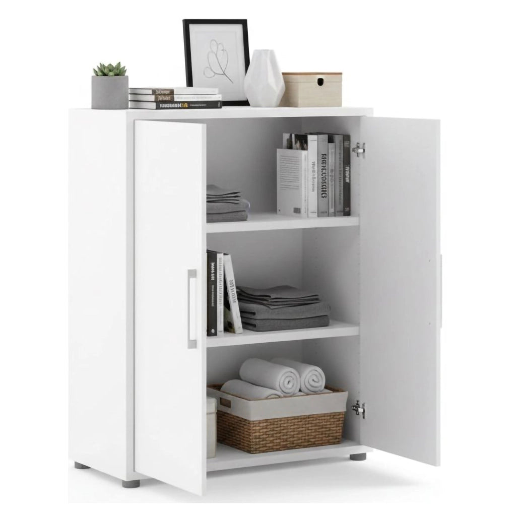 Credenza Warszawa, Buffet da soggiorno, Madia da salotto, Dispensa da cucina, 89x40 h113 cm, Bianco