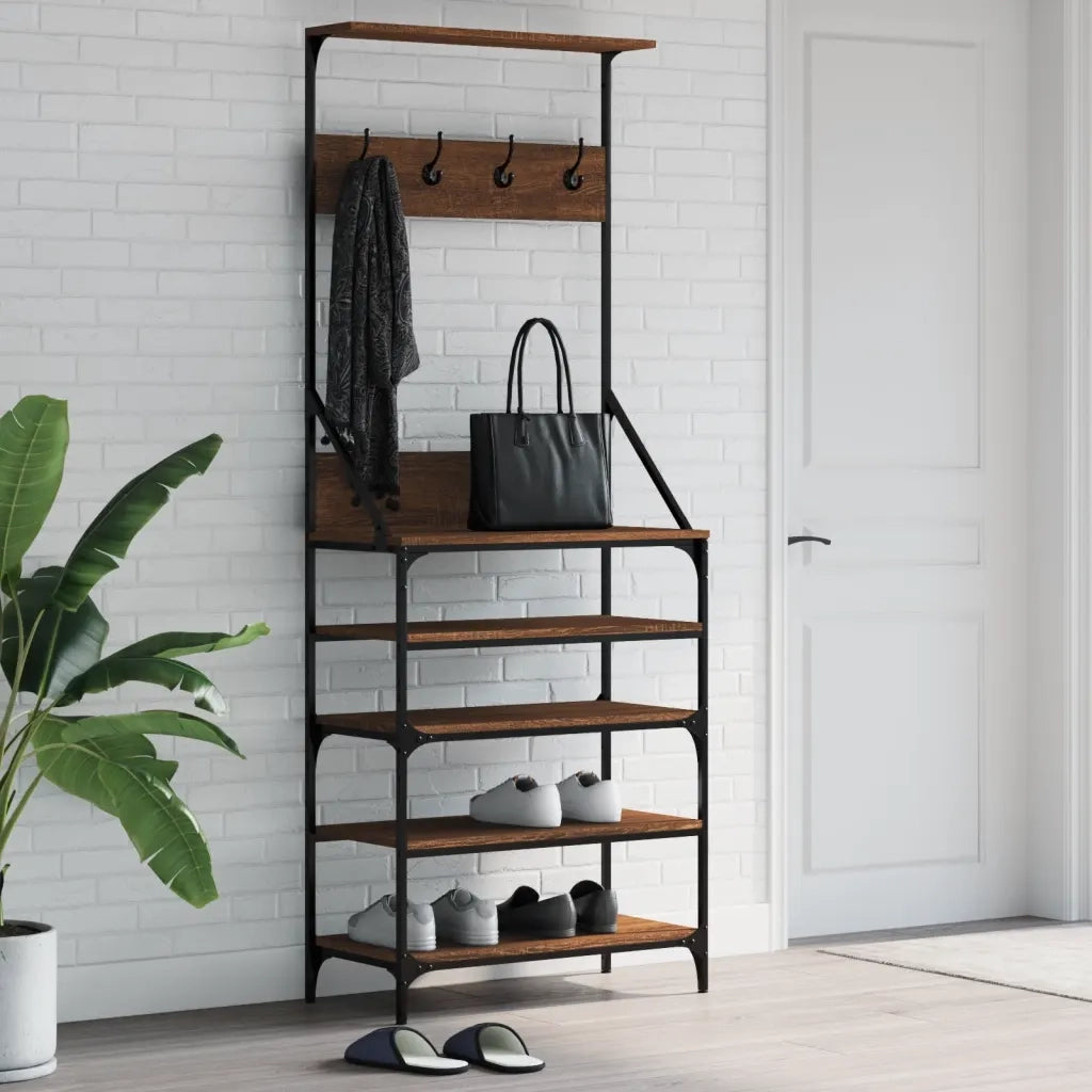 Appendiabiti con Porta Scarpe-Scarpiera con Appendiabiti Rovere Marrone 70x34x184 cm