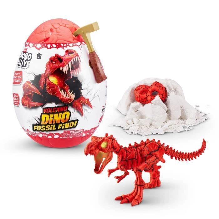 Gioco di scavo - ZURU - ROBO ALIVE Vulcano Fossil Find S2 - Fossili di dinosauro - Suoni e luci - Roccia e sabbia