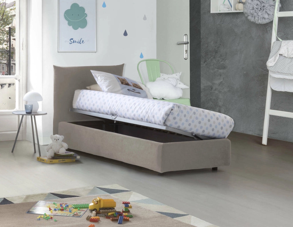 Astianatte, Letto Singolo Materasso Incluso Made in Italy, Grigio Tortora
