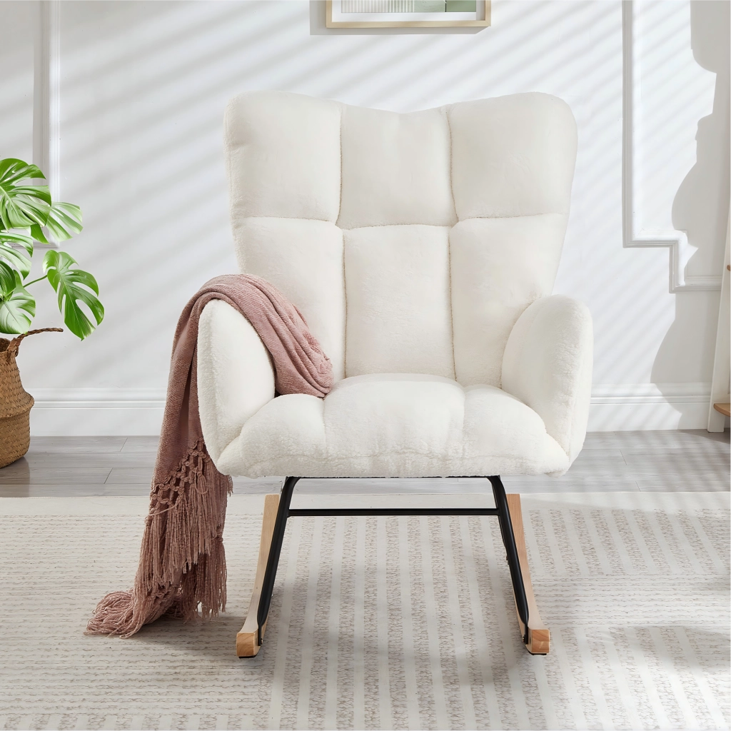Poltrona a dondolo in poliestere con seduta morbida, struttura stabile e montaggio facile per il relax, bianco 69 × 89 × 101 cm