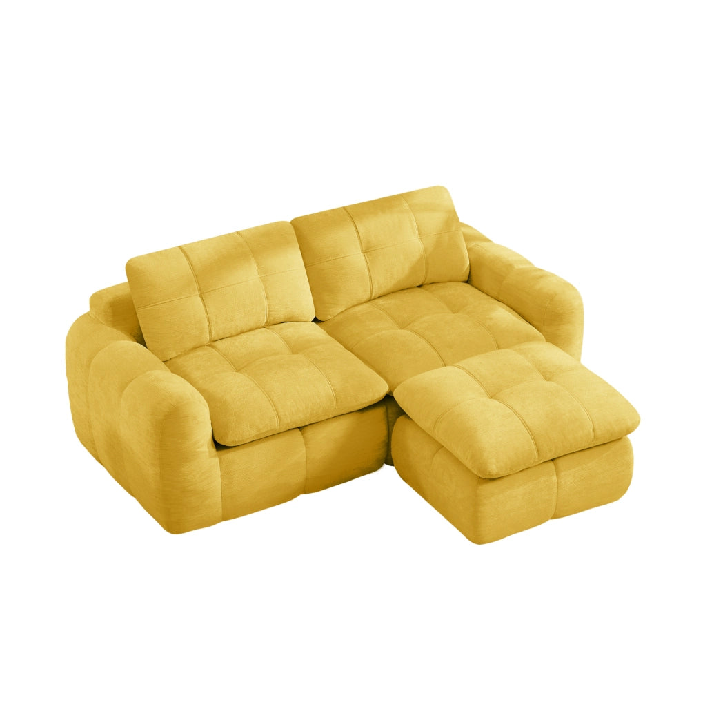 Divano modulare angolare 194x160 cm giallo in ciniglia con pouf
