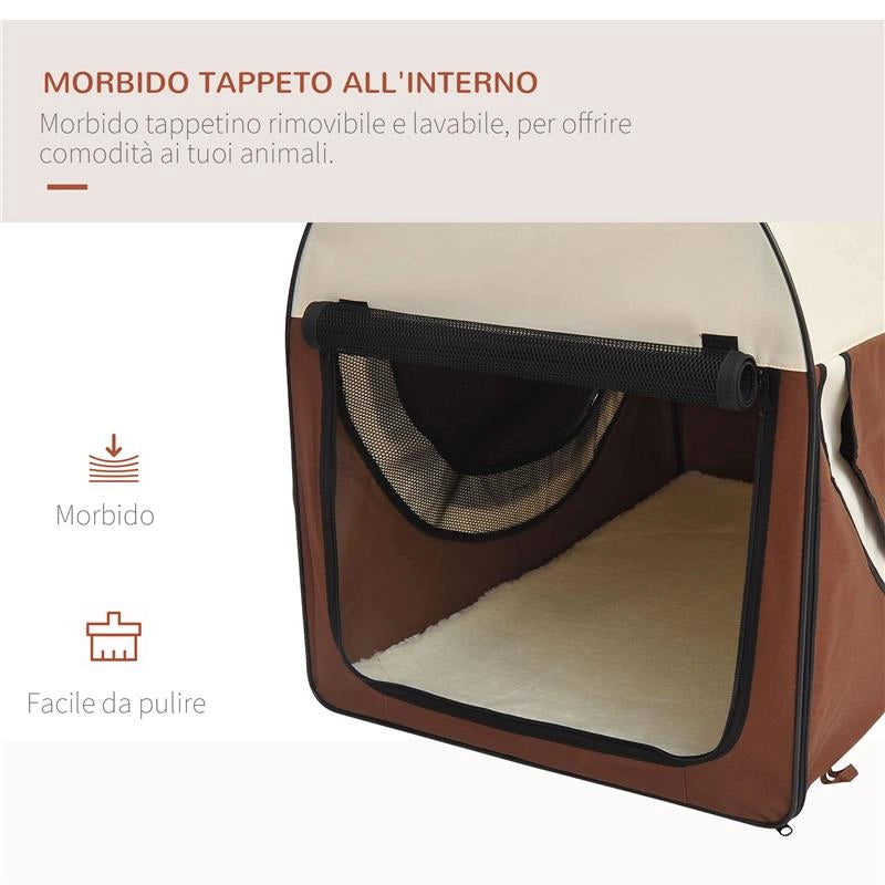 TRASPORTINO PER CANI E GATTI PIEGHEVOLE 70 X 51 X 49 CM COLORE CAFFÈ