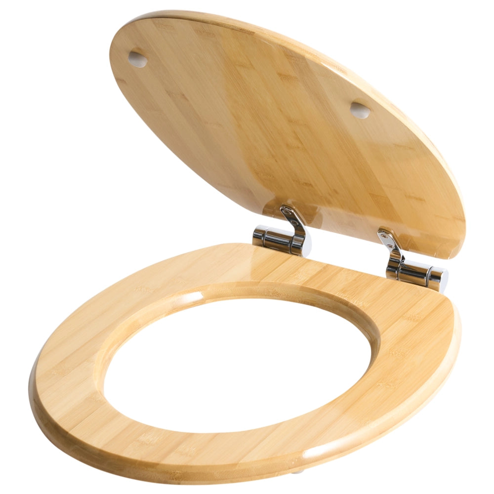 Sedile per WC scandinavo in bambù marrone chiaro 42 x 35 cm Distanza tra i fori 16 cm Finitura lucida Stile moderno WC per bagno