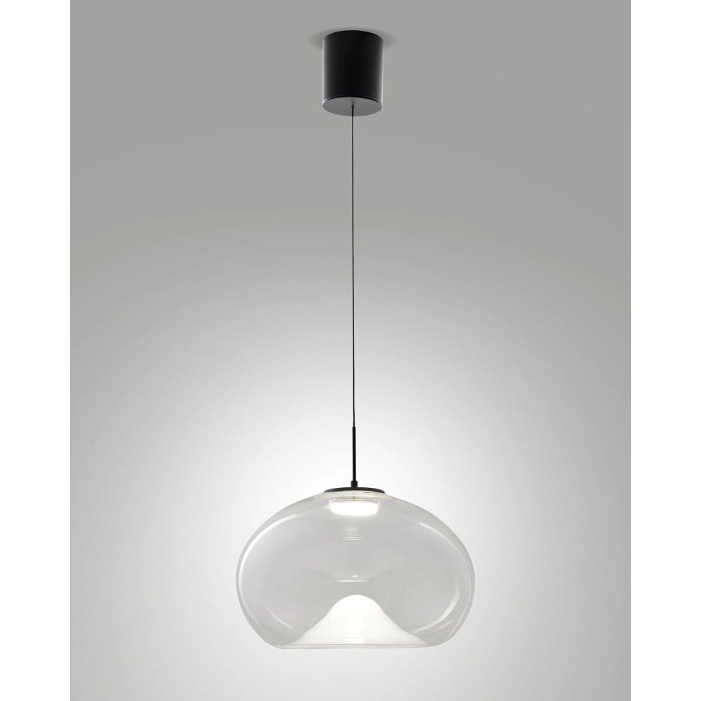 Brena - Lampada a sospensione singola trasparente di Fabas Luce - Led 14W dimmerabile - Lampada da soffitto - Diametro 33cm