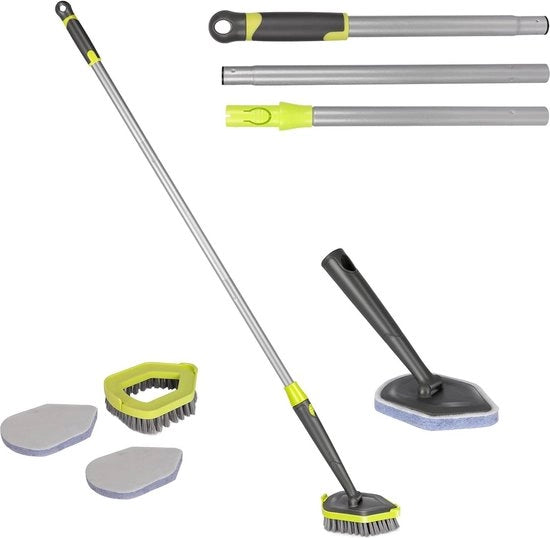 Scrubber con lunga asta - 3-in-1 scrubber per bagno e cucina - con 3 testine di spazzola intercambiabili scrubber con asta