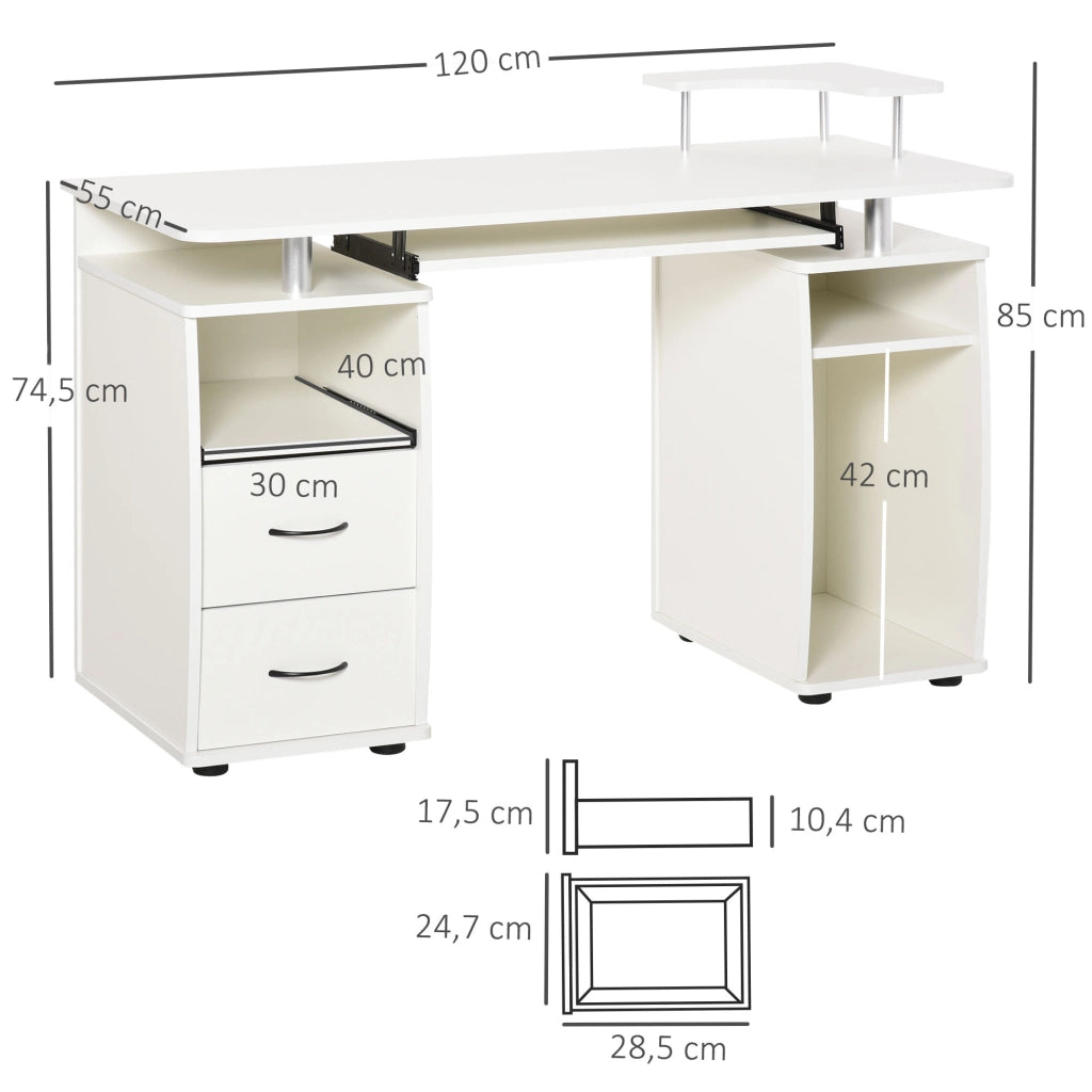 Scrivania con scaffale e cassetti ¨C Zephmum ¨C Bianco 120x55x85 cm