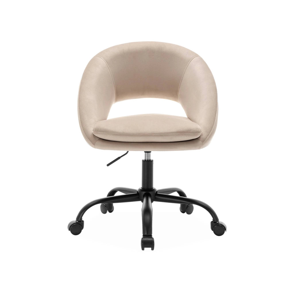 Sedia da ufficio con rotelle in velluto, bianco sporco