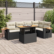 Set Divano da Giardino 6 pz con Cuscini Nero Polyrattan Acacia 3327598