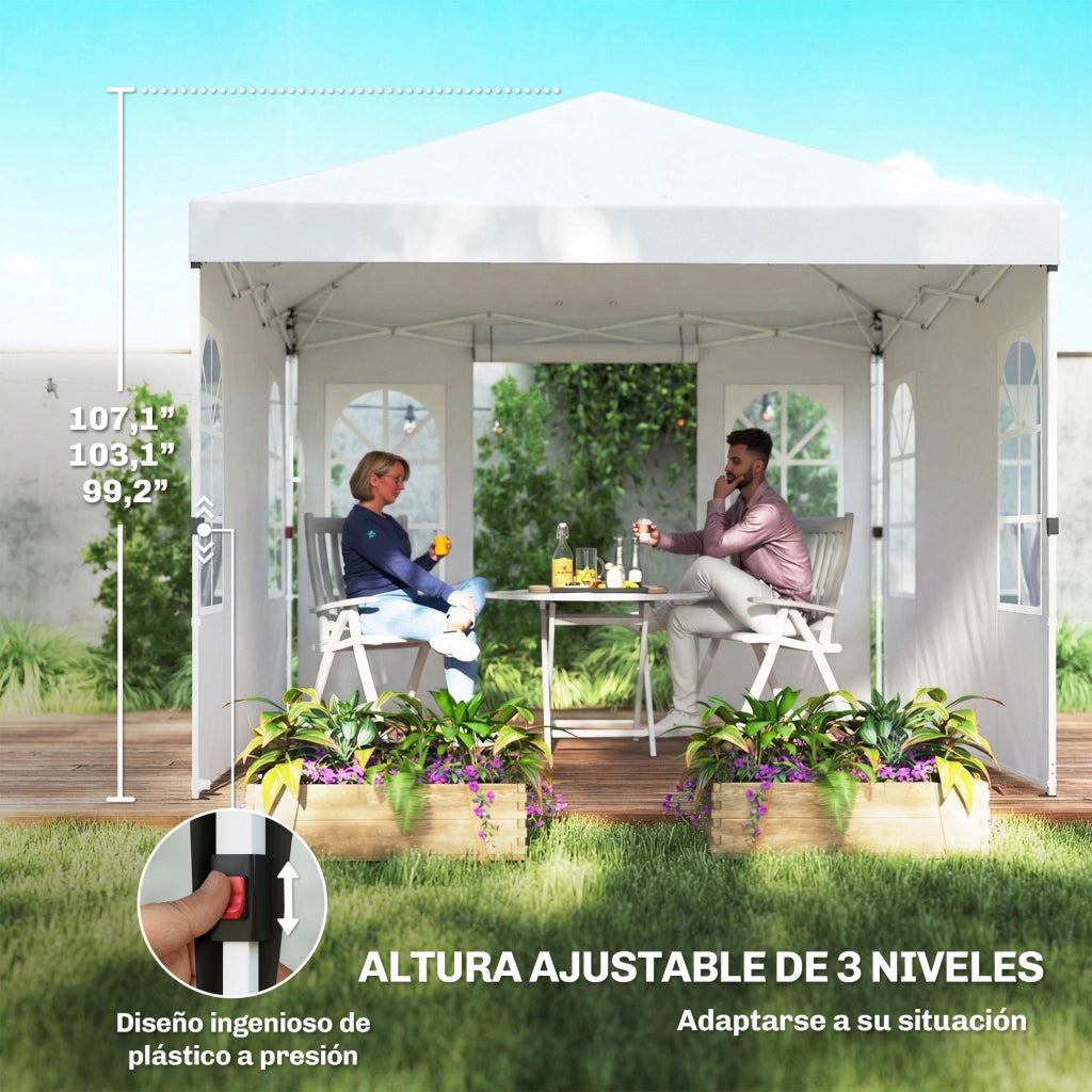 Tenda da giardino pieghevole 3x3 m con UPF50+ ¨C zephmum ¨C 4 laterali, bianco