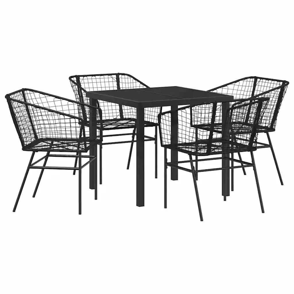 Set da Pranzo per Giardino 5 pcs Nero polyrattan 3380891