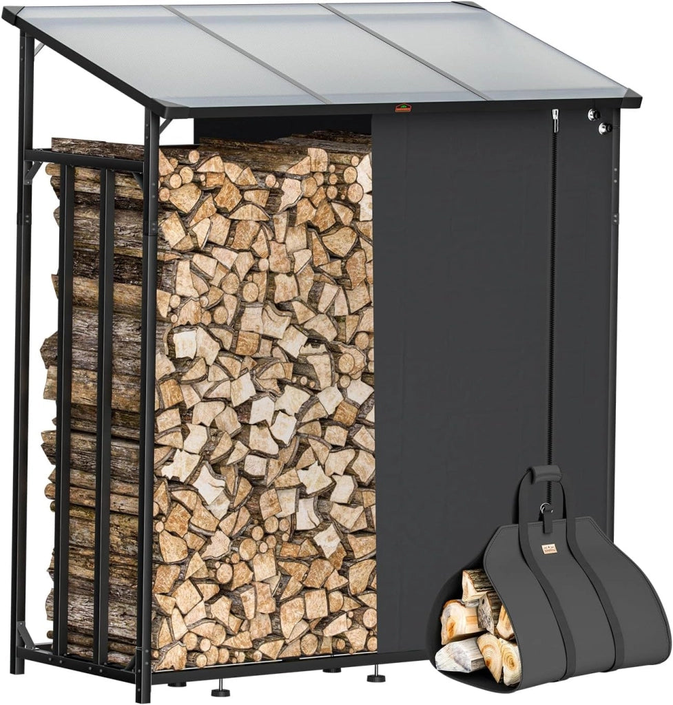 ® Legnaia da Esterno 2,3 m³ 70Px163lx198H cm Tetto Copertura Protettiva Portalegna Rastrelliera Legno Camino Telo Giardino Borsa per Trasporto
