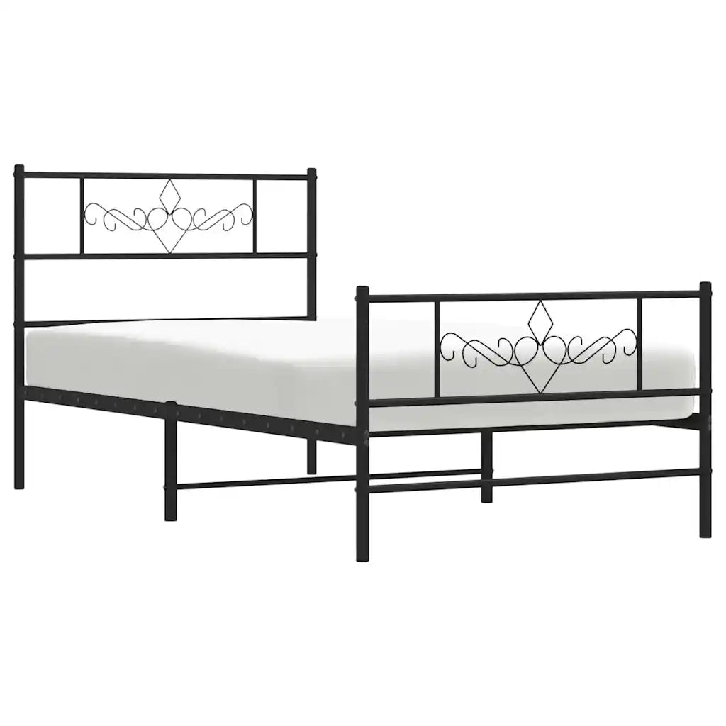 Letto singolo | Letto per adulti | Giroletto con Testiera e Pediera Metallo Nero 100x190 cm