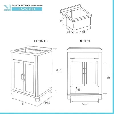 Mobile lavatoio 60x50 da esterno con vasca in resina e strofinatoio