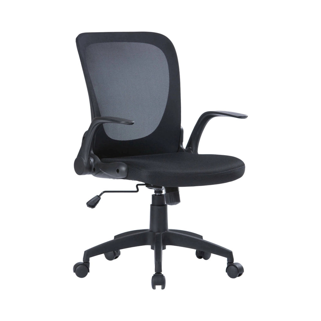 Sedia da ufficio Baschi, Poltrona direzionale a rete con braccioli, Seduta ergonomica con braccioli pieghevoli, 60x59h86/96 cm, Nero