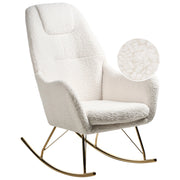 Sedia a dondolo in boucle con rivestimento in metallo dorato con braccioli Soggiorno Bianco sporco