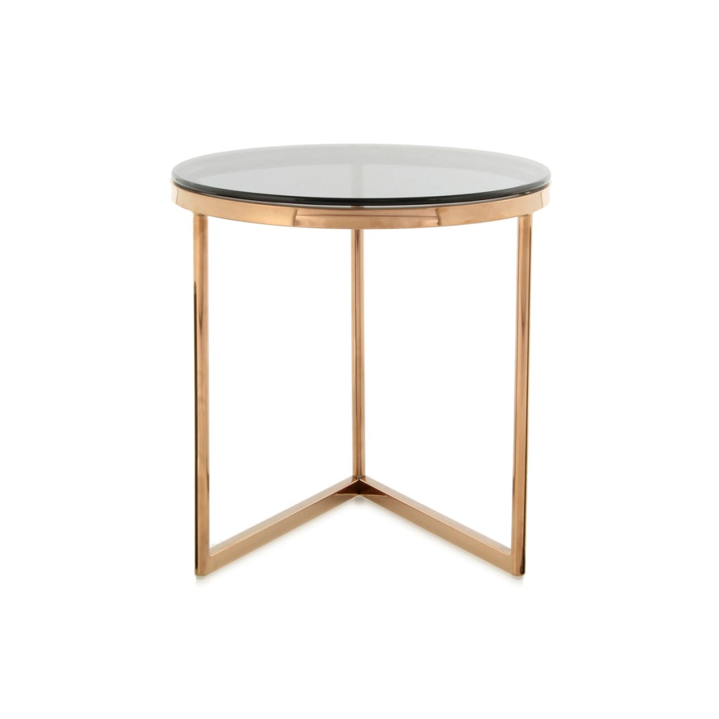 Tavolino da salotto Wynona in acciaio oro rosa e vetro grigio
