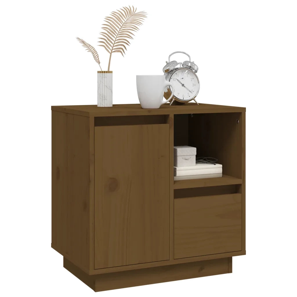 Set di 2 Comodini | Armadio da Notte | Mobiletto da notte ambra 50x34x50 cm in Legno Massello di Pino