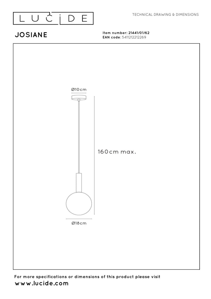 Lampada sospesa JOSIANE 1xG9 vetro ambra nero Lucide