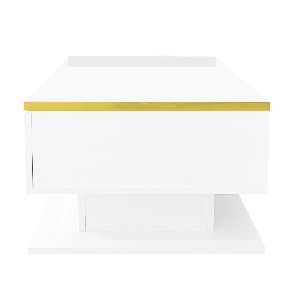 TAVOLINO DA CAFFÈ 100x50 cm Bianco Lucido con vetro temperato e LED