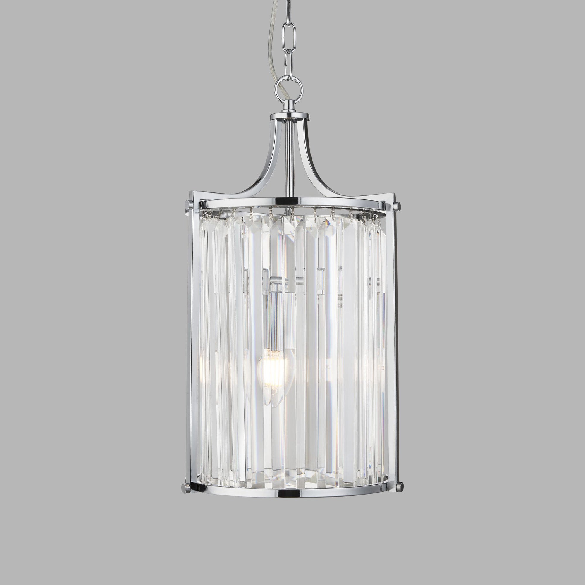 Lampadario Contemporaneo Victoria Acciaio Cromo Vetro 2 Luci E14