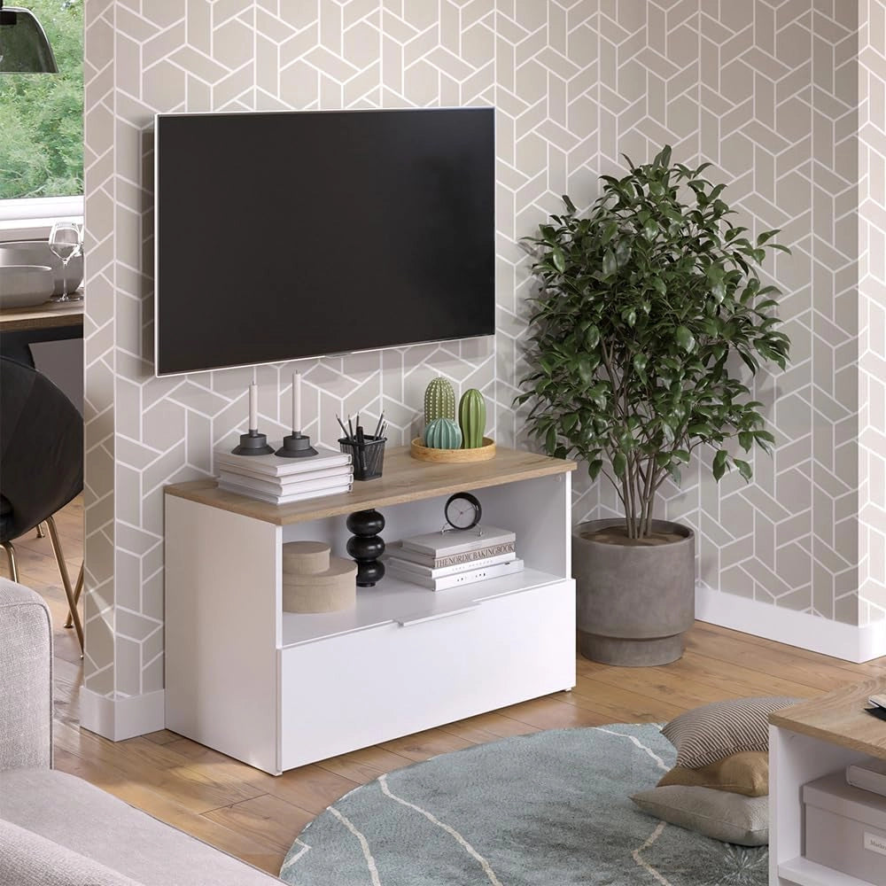 Credenza Wido, Bianco/Sonoma, 80 x 50 cm con 1 scomparto chiuso, adatto per la conservazione di oggetti domestici