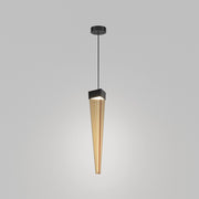 Stalactite Lampada a Sospensione LED di Design, Forma Piramidale, Vetro Colore Ambra e Struttura in Nickel Nero Lucido, Illuminazione 12W 2700K