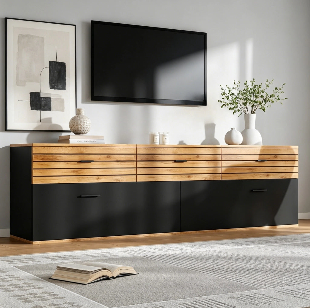 Mobile TV basso 168 cm con 3 cassetti e 2 ante