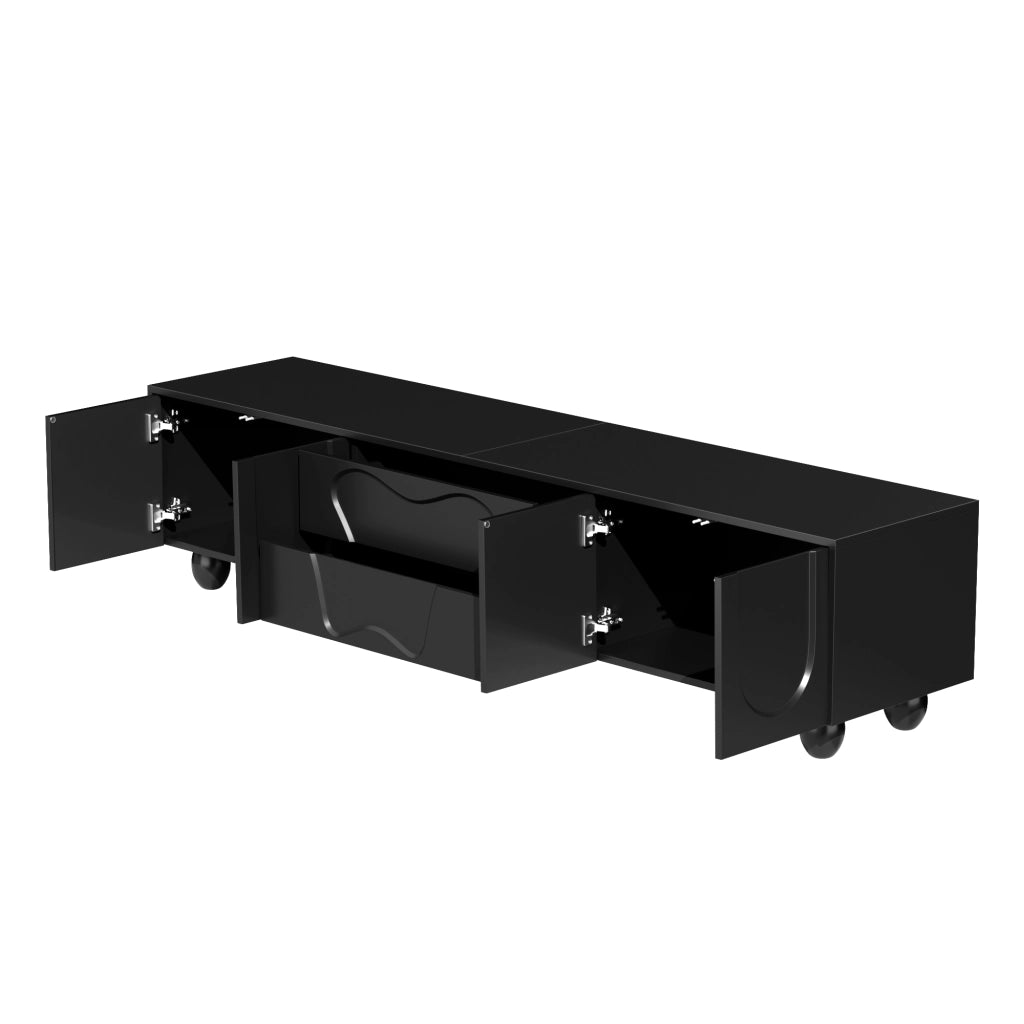 Mobile TV con 2 Ante e 2 Cassetti; Stile Minimalista; Soggiorno; 180??40??42 cm; in Pannello Truciolare; Nero