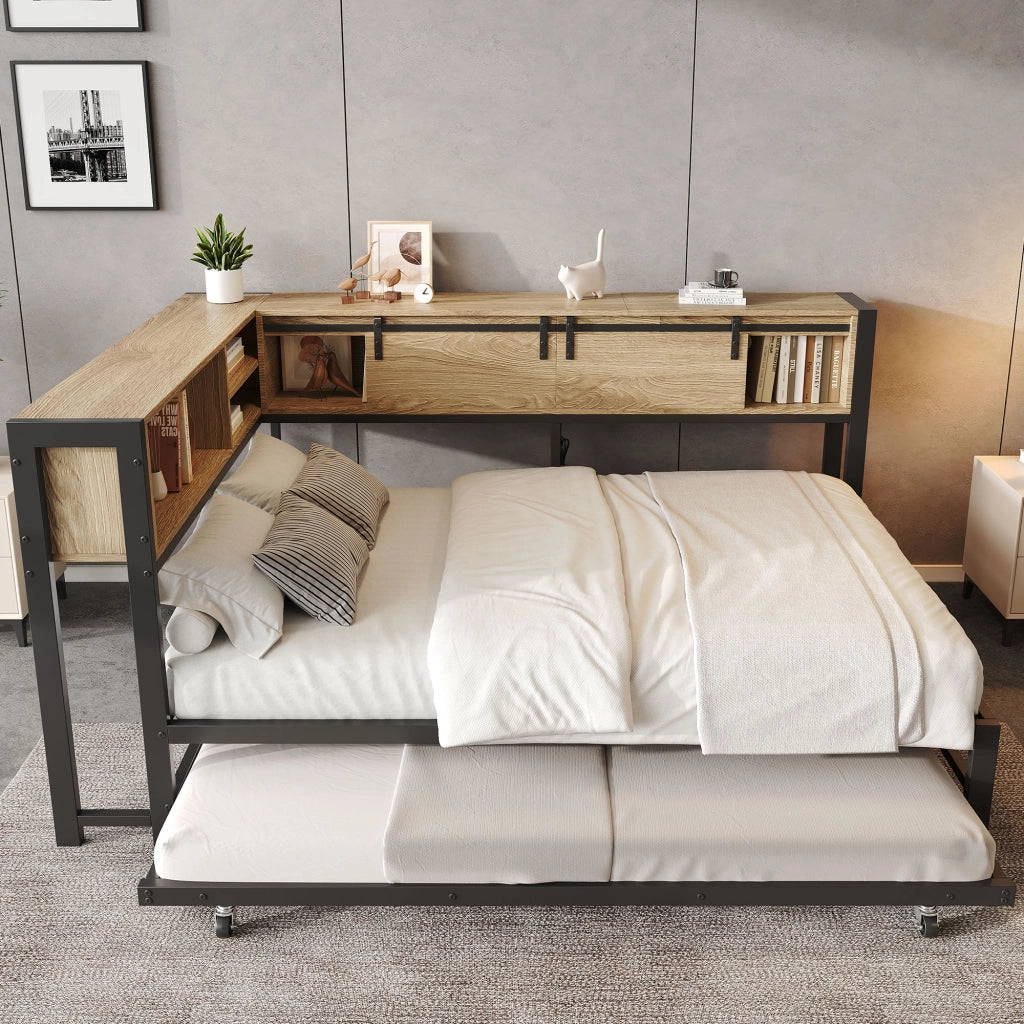 letto metallo legno nero naturale 120 x 200 cm