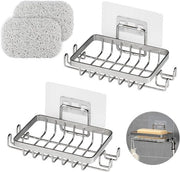 3x Dispenser per Sapone in Acciaio Inossidabile Montato sulla Parete con Ganci e Cuscino per Sapone - Antiruggine e Imprimitura (Argento)