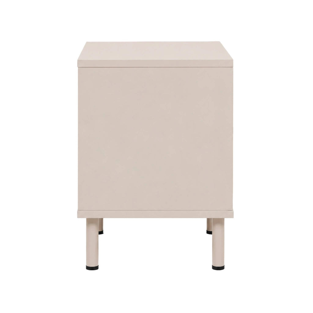 Comodino decorativo in legno e metallo 2 cassetti, beige